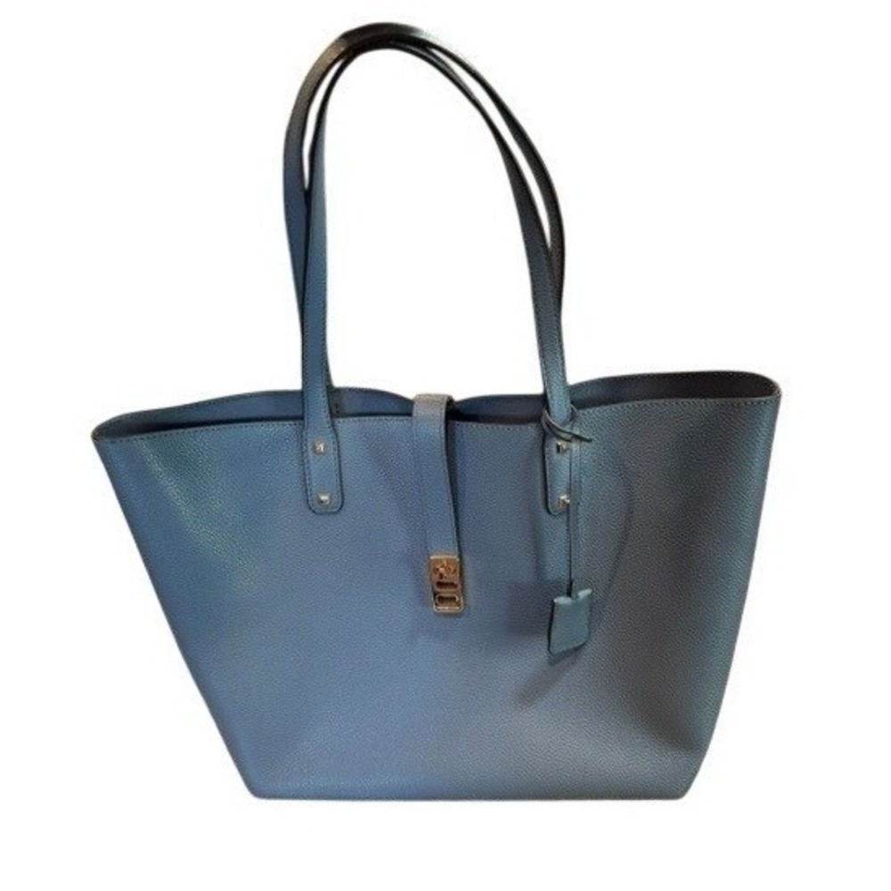 Michael Kors Karson Large Tote Blue Pebbled Leather Gold Hardware Shoulder Bag